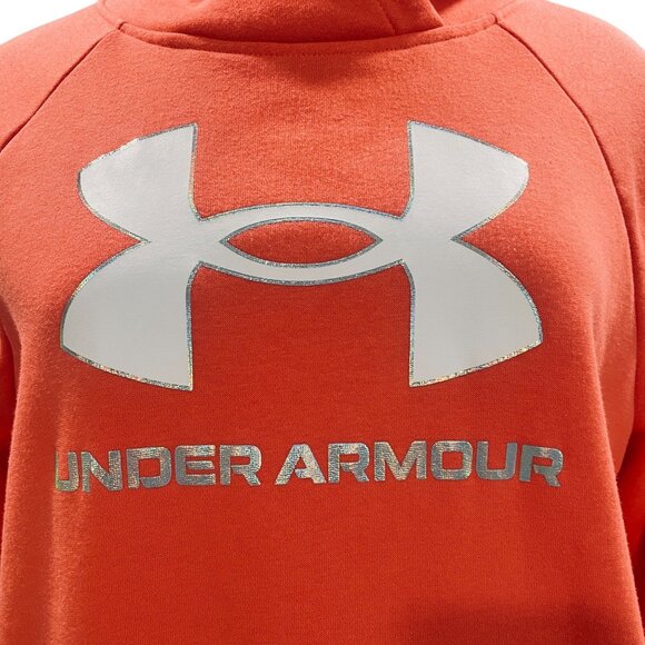Under Armour Women’s Hoodie SZ Large Coral Orange Logo Pullover Fleece Fall Soft - Picture 7 of 9